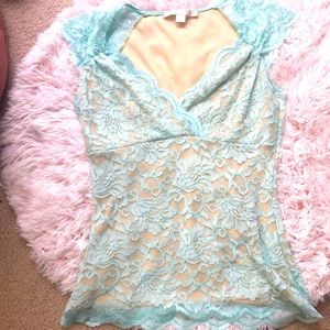 Boston Proper mint & nude lace top
